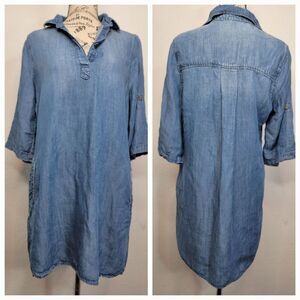 Cloth And Stone Chambray Shirt Dress S High Low Pockets Popover Western Cowgirl